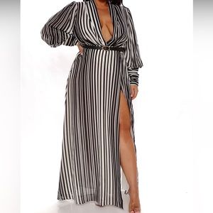 Fashion Nova Striped Black & White Maxi Dress